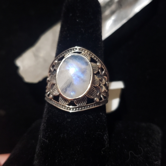 Rainbow Moonstone Flower Ring ~ 925 Sterling Silver - Picture 15 of 16